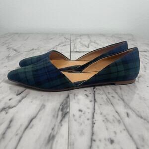 J.Crew Plaid Pointed Toe D’Orsay Flats Women’s Size 8 Blue Green Tartan